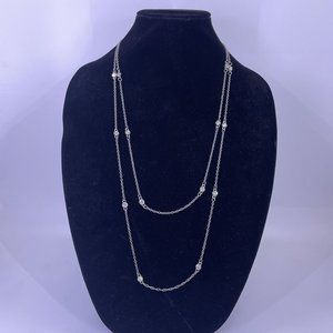 Double Strand Silver Tone and Rhinestone Adjustable Necklace